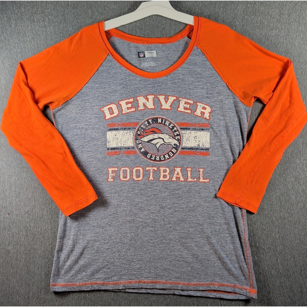 Womens Denver Broncos Long Sleeve Shirt Sz L Gray Orange NFL Team Apparel Logo